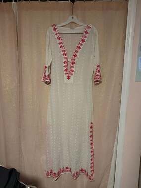 Debbie Katz South Beach Embroidered Cotton Kaftan Maxi Dress Coverup
